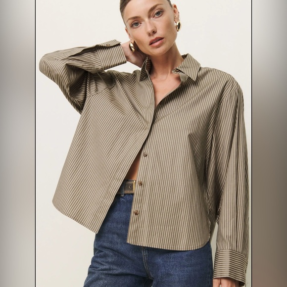 Reformation Tops - Reformation Andy Oversized Shirt in taupe stripe